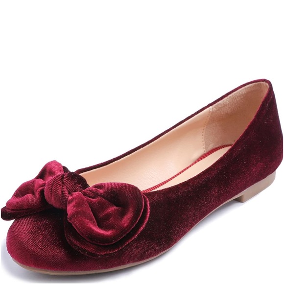 Shoes - Red Velvet,Burgundy,Bowtie,Flats,Round Toe,Slip on,Ballet Flats, Women’s,Size 7